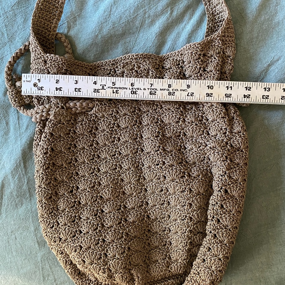 Crochet bucket bag, spring boho purse, brown woven drawstring crossbody bag
